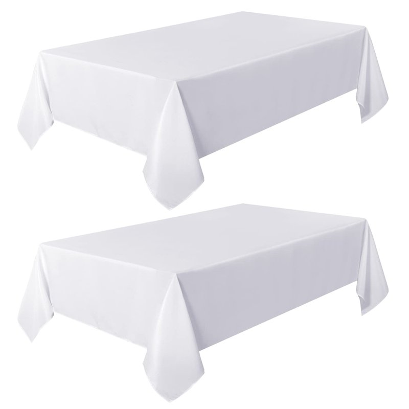 sancua 2 Pack White Tablecloth 60 x 120 Inch, Rectangle 8 Feet Table Cloth - Stain and Wrinkle Resistant Washable Polyester Table Cover for Dining Tables, Buffet Parties and Camping