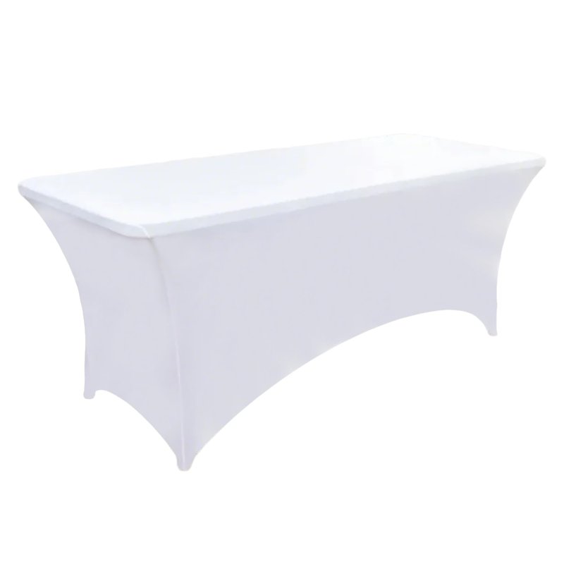 ZarzaaSik 6-Pack 6ft White Spandex Table Covers for Rectangle Standard Folding Tables - Wrinkle Resistant Stretch Tablecloths - Ultimate Fitted Table Protector for Parties, Trade Shows, Wedding