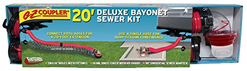 Valterra EZ Coupler 20-Foot RV Sewer Hose Kit for RV Camper, Includes 2 Attachable 10-Foot Hoses with Rotating Fittings and 90 Degree Clearview Sewer Adapter