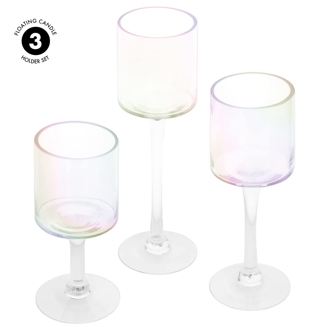 Koyal Wholesale Iridescent Glass Candle Holder Set of 3 Floating Candle Vases, Iridescent Wedding Decor Long Stem Floating Candle Holders, Wedding Sweetheart Table Votive Home Decor