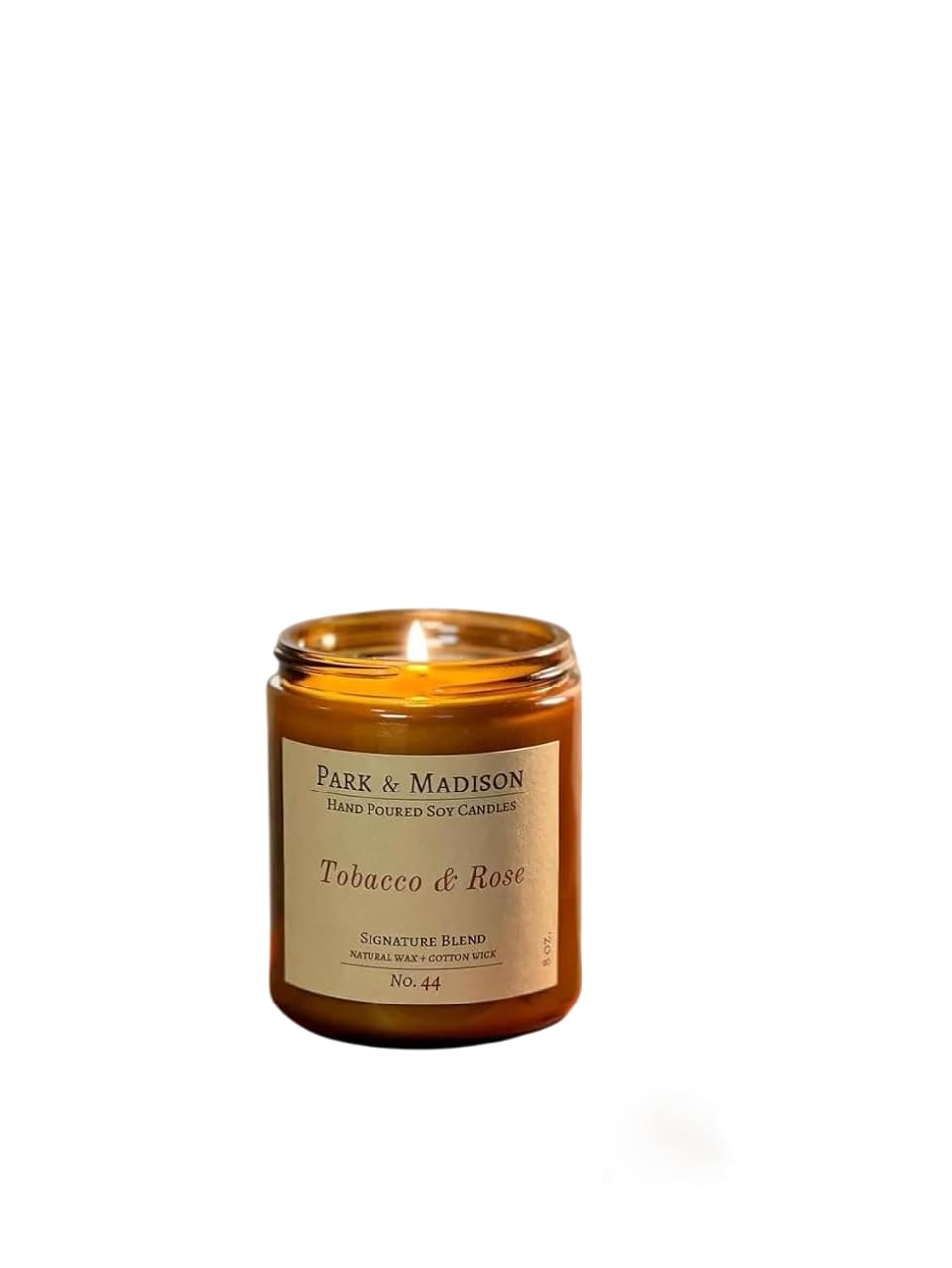 Park & Madison Tobacco & Rose Soy Candle โ Musk & Floral Scented Amber Jar Candle, Hand-Poured with Natural Soy Wax (8 oz)