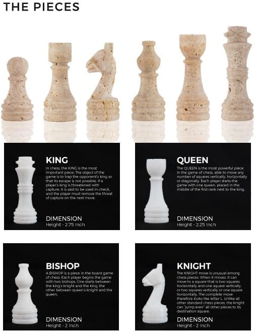 Marble Chess Set 12 Inch Handmade White and Travertine Board Games for Adults with Storage Box Classic Table Chess Board with Chess Pieces & 2 Extra Queens Gifts & Home Décor