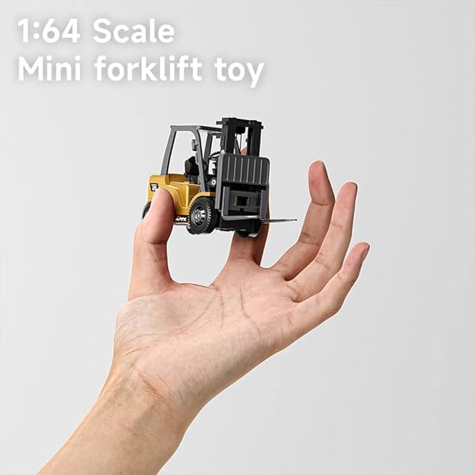 FunXylophy 1/64 Mini RC Forklift 2.4G 10KM/h Full-Proportional Remote Control Forklift with Wireless Controller Cargo Hook Forks and Pallet Christmas & Birthday Gifts (Yellow)