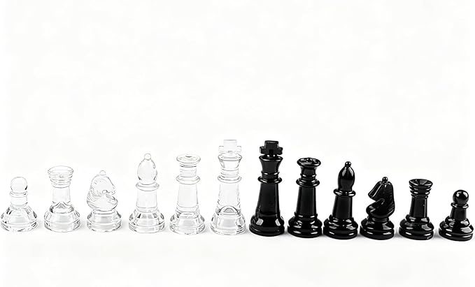 Elegant Glass Chess Set 13.8 Inch - Large Modern Chess Board Game with Black & Clear Pieces Felted Bottoms - Crystal Strategy Game Gift for Adults Home Decor