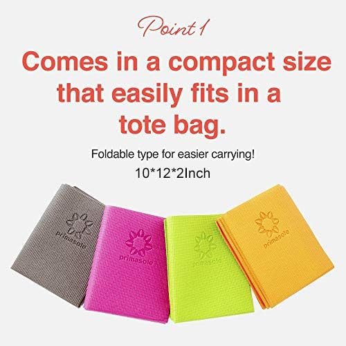 Primasole Folding Travel Yoga Mat Foldable light weight Easy to carry to Workout Fitness Class Beach Park Travel Picnics 4mm thick Azalea Pink Red Color PSS91NH027A