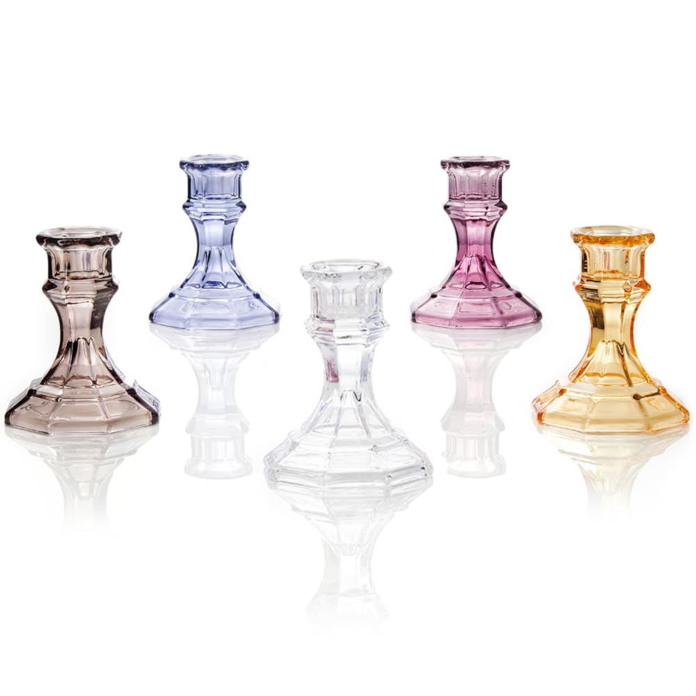 ELIVIA (12 Pack) Clear Glass Candlestick Holders, Taper Candle Stick Holders Set for Wedding & Home Decor - CH06