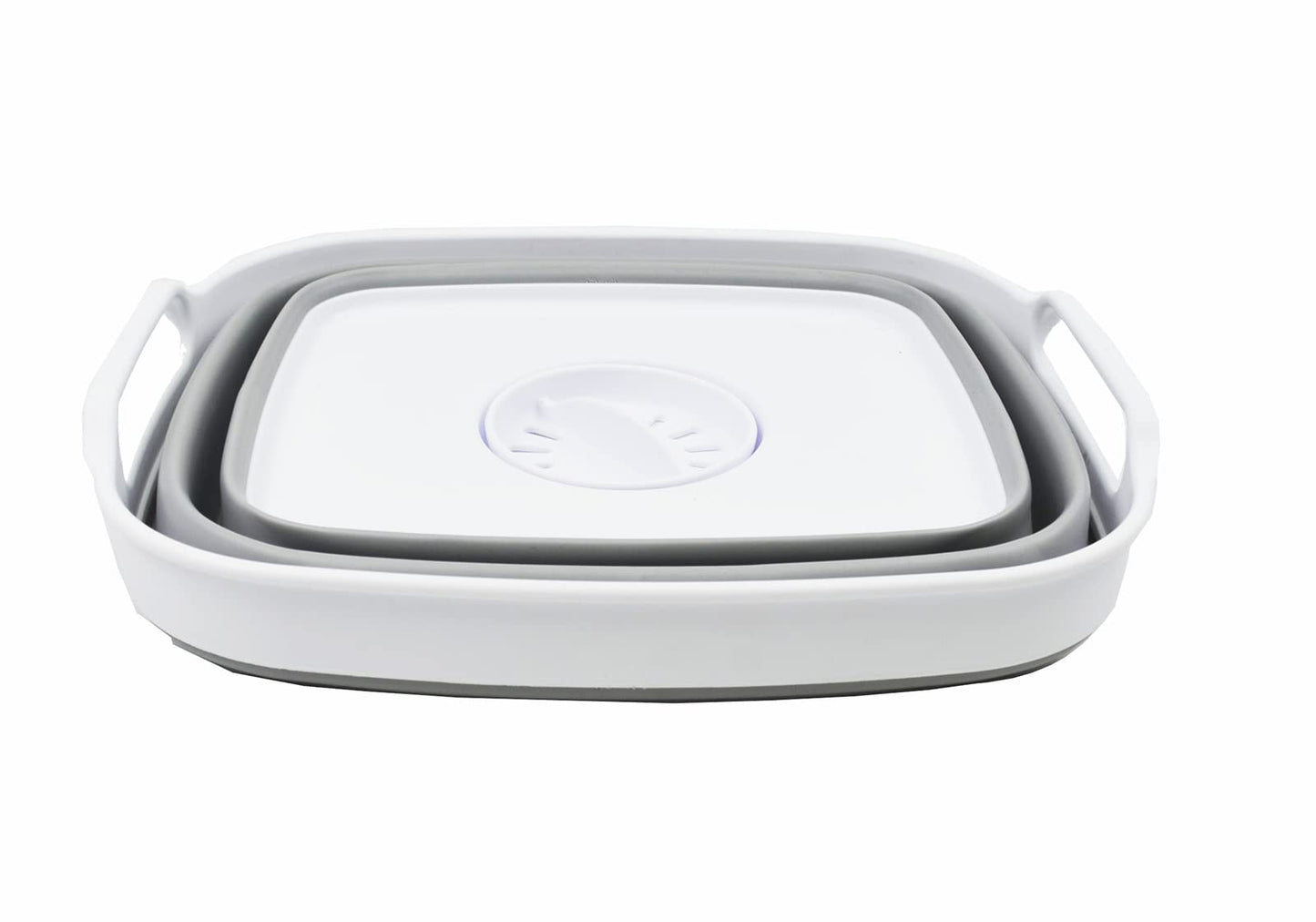 SAMMART 7.5L (2 Gallons) Collapsible Dishpan with Draining Plug - Foldable Washing Basin - Portable Dish Washing Tub - Space Saving Kitchen Storage Tray (White/Grey, 1)
