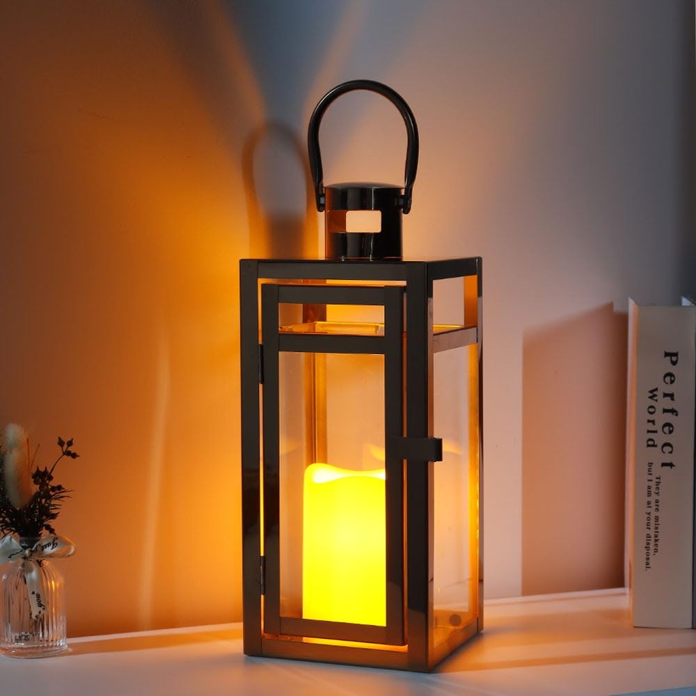 Candlestick Holders Stainless Steel Candle Holder Lanterns Rose Gold Hanging Lantern Candlestick Light for Indoor Outdoor Weddings Party Home Decor Candle Holders