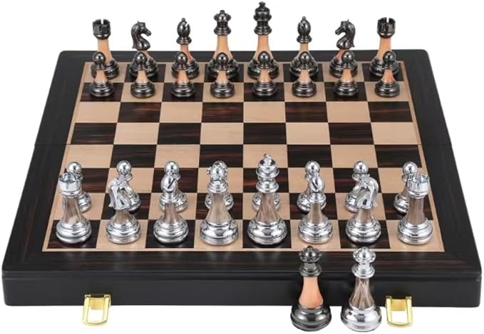Luxury Large Metal & Acrylic Chess Set with Wooden Chess Board (17”) – Weighted Chess Pieces with 3.5” King Foldable Tournament Chess Set for Adults & Kids Professional Chess Game Set