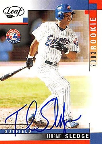 Autograph Warehouse 244948 Terrmel Sledge Autographed Baseball Card - Montreal Expos44 FT 2003 Leaf - No. 300 Rookie