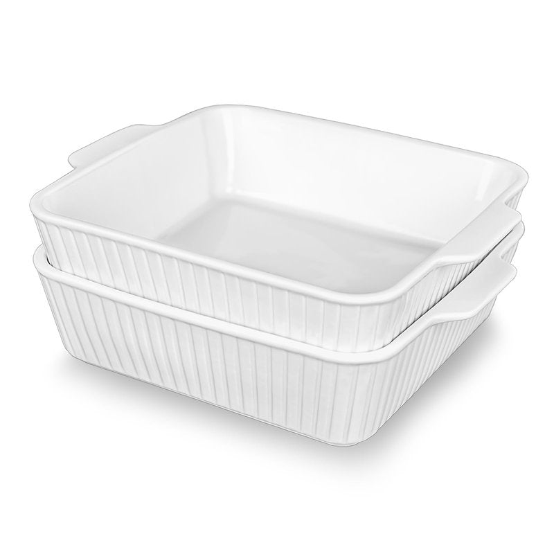 cikiciki 10" Square Ceramic Casserole Dish Set of 2-2.6 Qt Deep Baking Dishes with Handles for Oven, Lasagna Pan for Casseroles Cake Bread, Microwave Dishwasher Safe Bakeware Set, White