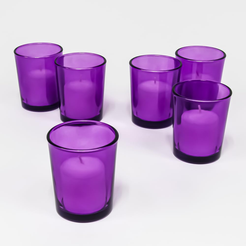 Set of 144 Colored Glass Votive Candle Holders, Purple