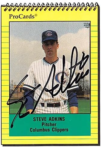 Sports Memorabilia Autograph Warehouse 248353 Steve Adkins Autographed Baseball Card - New York Yankees Columbus Clippers 1991 Pro Cards - No. 588