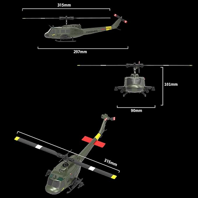 C032 UH-1 Huey RC Helicopter for Adults - 1/48 Scale 2.4G 6CH Flybarless Remote Control Helicopter Model 3D Stunt Flight & High-Precision RC Airplane (Pink (3 Batteries))