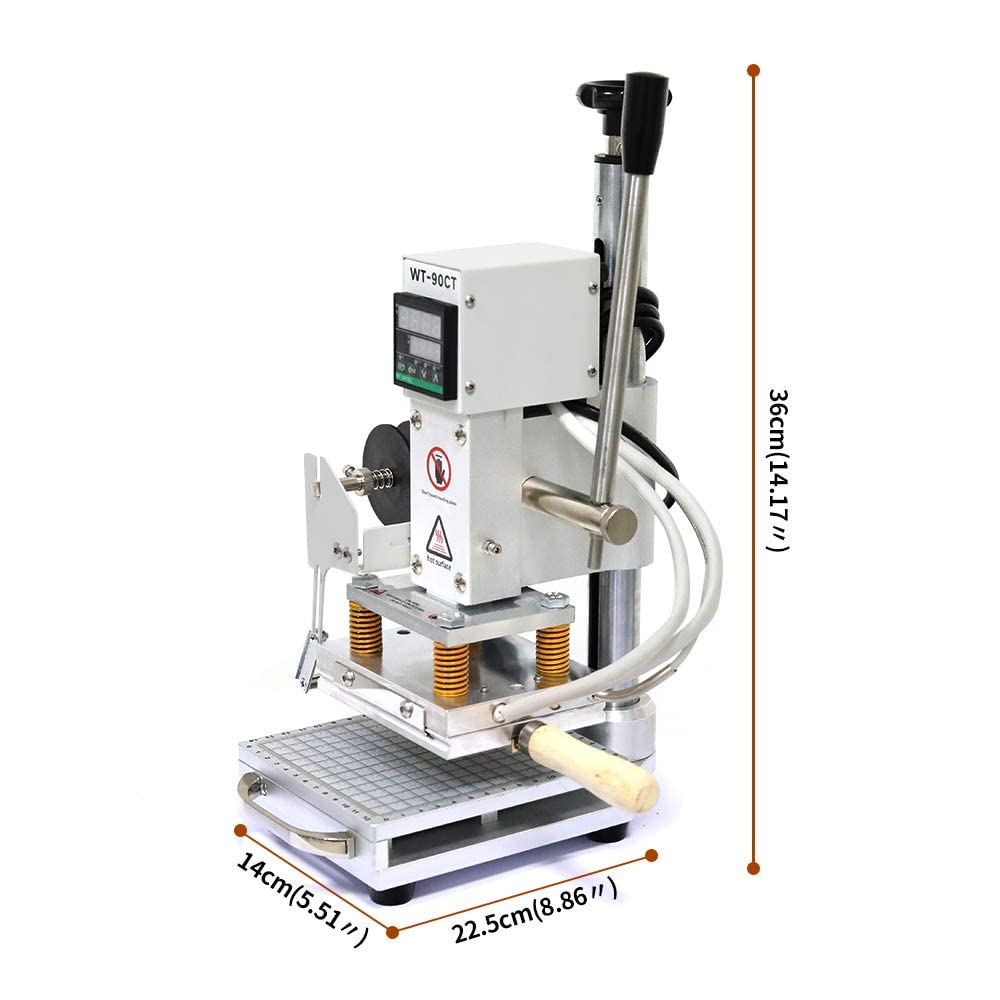 110V Hot Foil Stamping Machine 10x13cm with T-Slot & Movable Table for PVC Wood PU Leather Logo Embossing Bronzing
