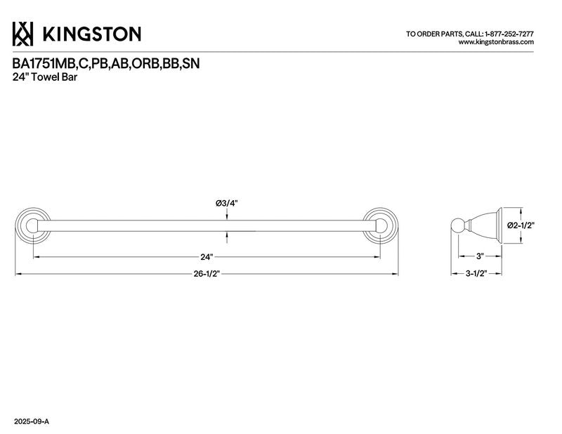 Kingston Brass BA1751PB Heritage 24-Inch Towel-Bar, Polished Brass