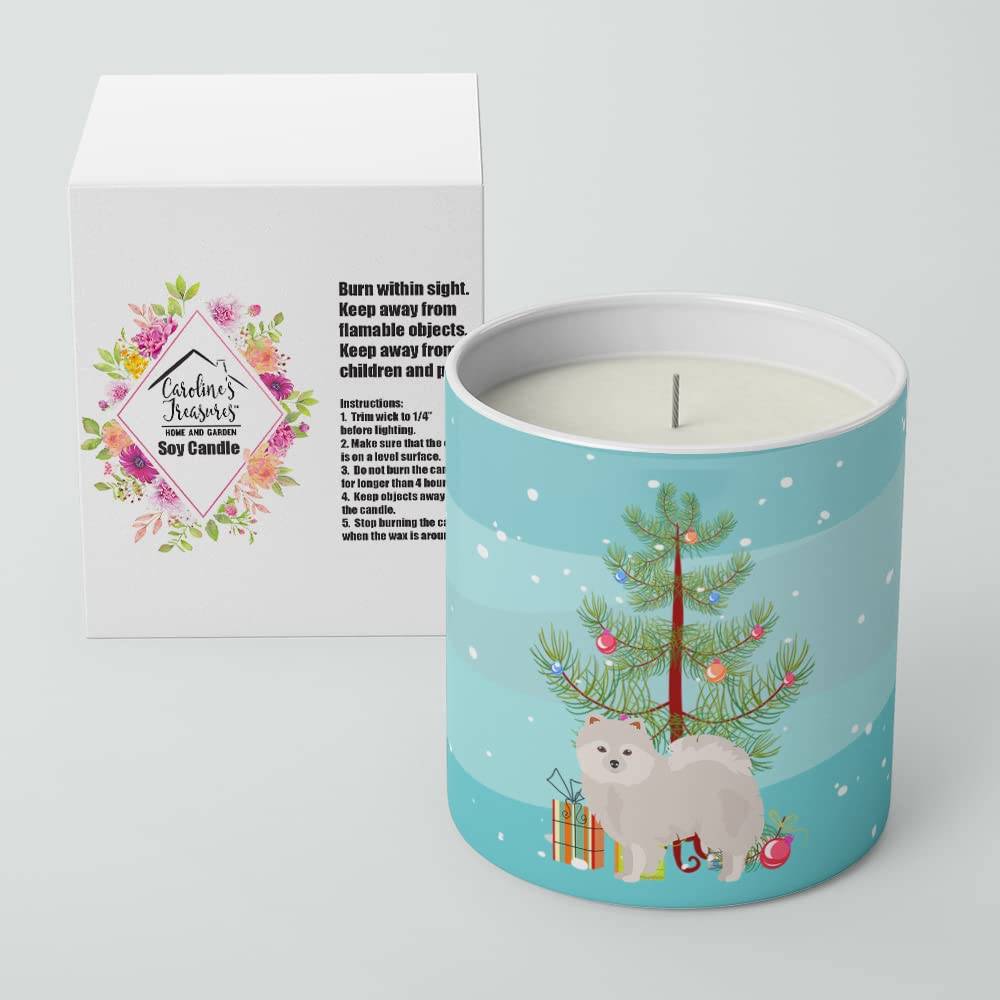Caroline's Treasures CK3463CDL Japanese Spitz Christmas Tree 10 oz Decorative Soy Candle Nature Soy Wax Essential Oil Home Decor Ideal for Bedroom Kitchen Bath Office Gift, 10 oz