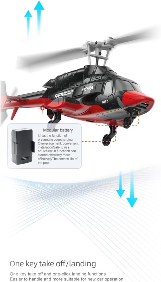 RC ERA A61 RC Helicopter with One-Key Takeoff/Landing 1/52 Scale Air-Wolf Single Rotor 2.4G 4CH Heli Aircraft Altitude Hold Optical Flow Positioning for Adults & Hobbyists