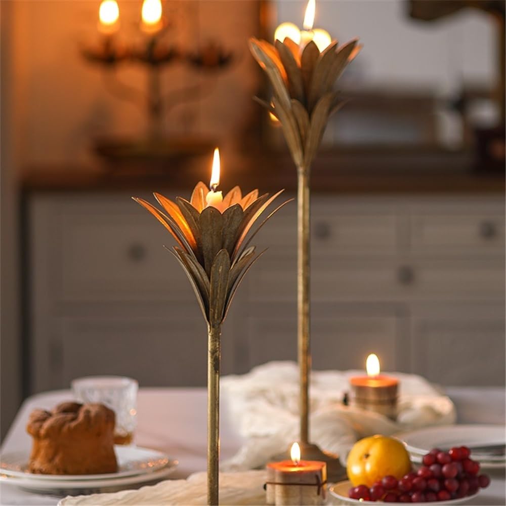 YUHUAWF Candle Holderss Old Retro Wrought Iron Candlestick Restaurant Hotel Tabletop Ornaments Candlelight Dinner Decoration Candle Holder Decorative Candlestick(Small)