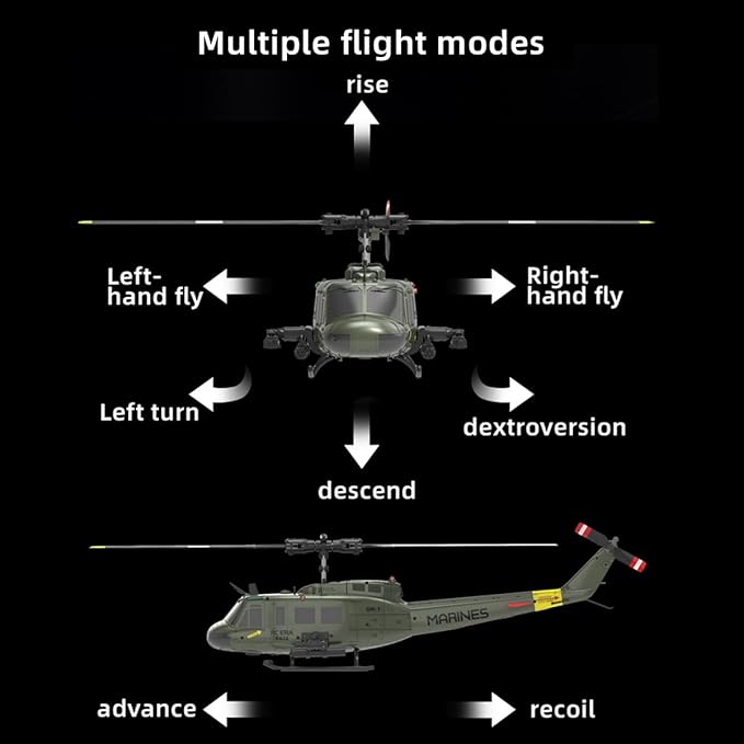 C032 UH-1 Huey Helicopter - Remote Control Helicopters for Adult 1/48 Sacle 2.4G 6CH Gyro Stabilized Aircraft with Altitude Hold & Optical Flow3D Stunt Drone