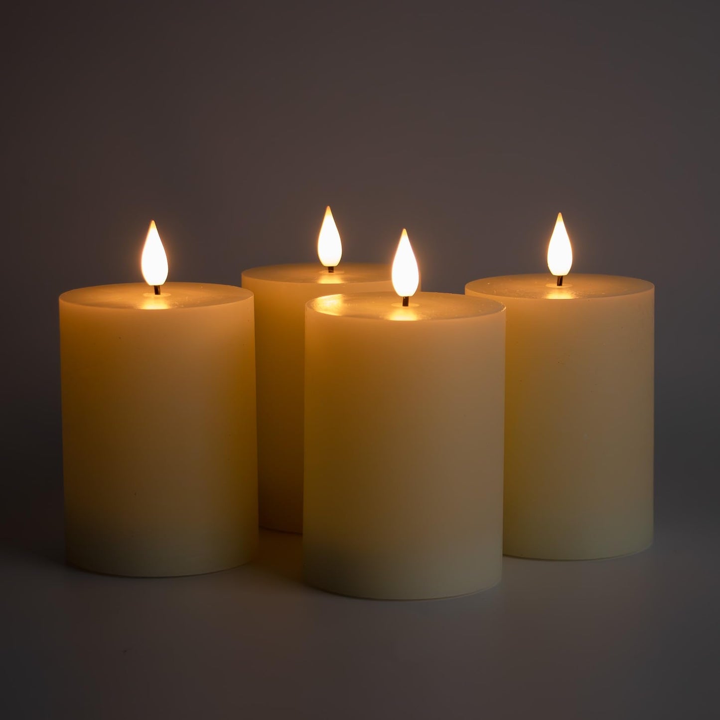 Fanna Flameless LED Pillar Candles with Timer for Wreath, Battery Operated Rustic Wax Candles with Remote for Christmas, 8 Batteries Included - Set of 4 (D 3" x H 4") - Ivory