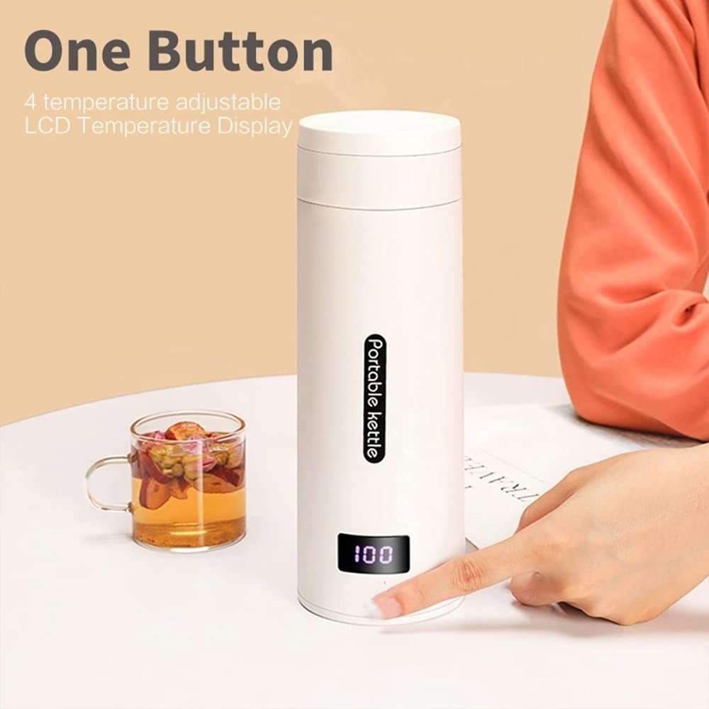 Small Travel Electric Kettle, 380ml Portable Electric Tea Kettle with 4 Temperature Control, Mini Portable Hot Water Boiler 304 Stainless Materials Automatic Shut off and Dry Protection