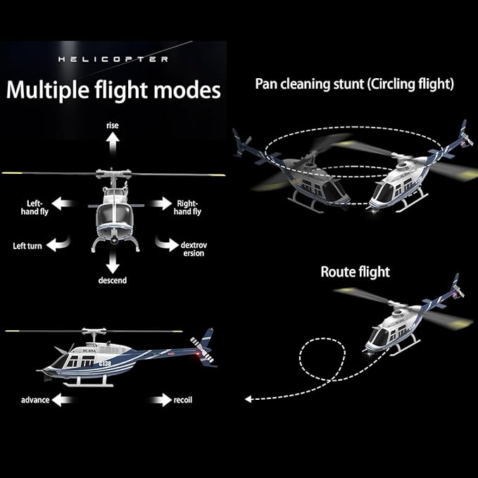 RC ERA C138 1/30 Scale 206 Helicopter for Adult 2.4G 6CH No Aileron Helicopter with Altitude Hold and Optical Flow Positioning 1 Battery (RTF Version/Blue&White)