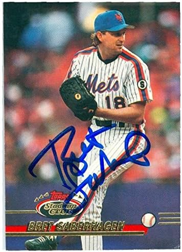 Sports Memorabilia Autograph Warehouse 246585 Bret Saberhagen Autographed Baseball Card - New York Mets 1993 Topps Stadium Club - No. 335