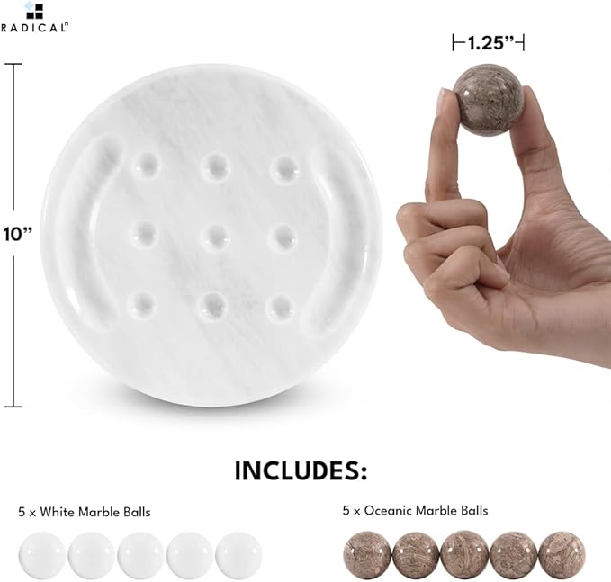 Radicaln Marble Tic Tac Toe Board Game 10 Inches White & Oceanic Handmade Strategy Board Games for Coffee Table Decor Adult Board Games for Game Night