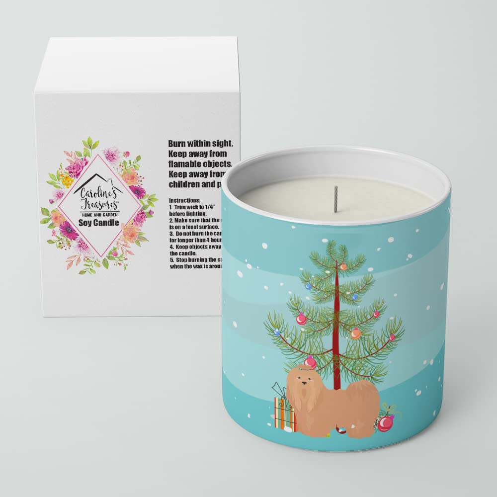 Caroline's Treasures CK3468CDL Tan Lhasa Apso Christmas Tree 10 oz Decorative Soy Candle Nature Soy Wax Essential Oil Home Decor Ideal for Bedroom Kitchen Bath Office Gift, 10 oz