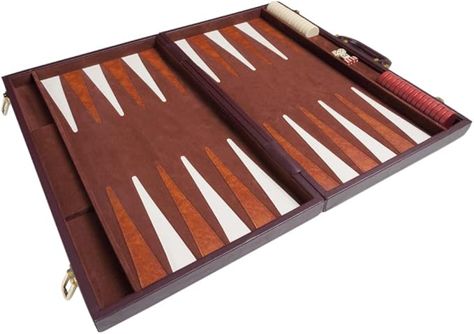 21-inch Backgammon Set - Brown Board and Playing Surface - White and Light Brown Points