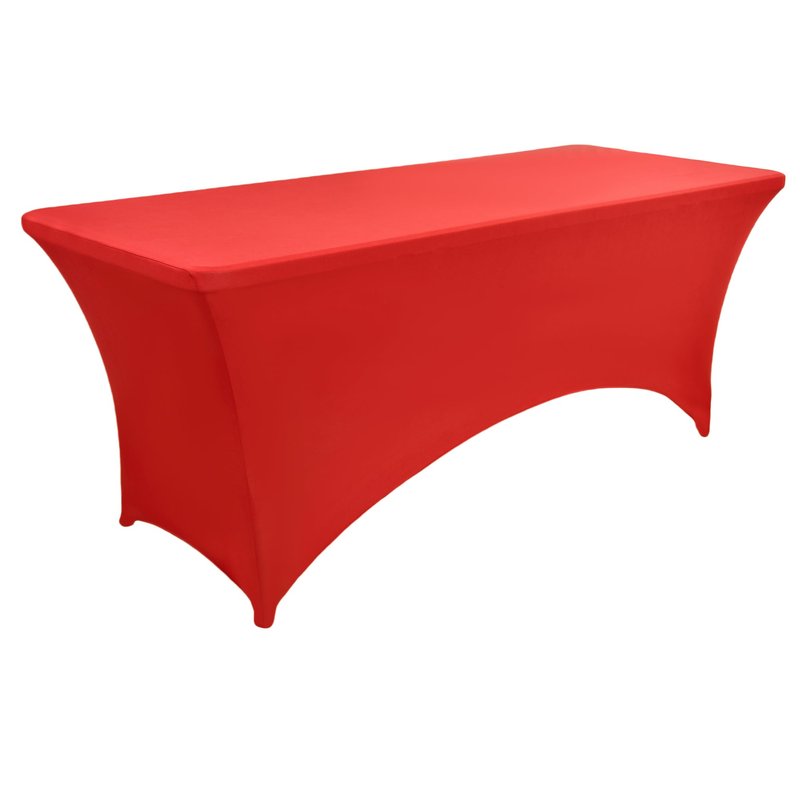 ZarzaaSik 6-Pack 8ft Red Spandex Table Covers for Rectangle Folding Tables - Washable Elastic Tablecloth - Ultimate Fitted Table Protector for Birthday Parties, Trade Shows, Banquet
