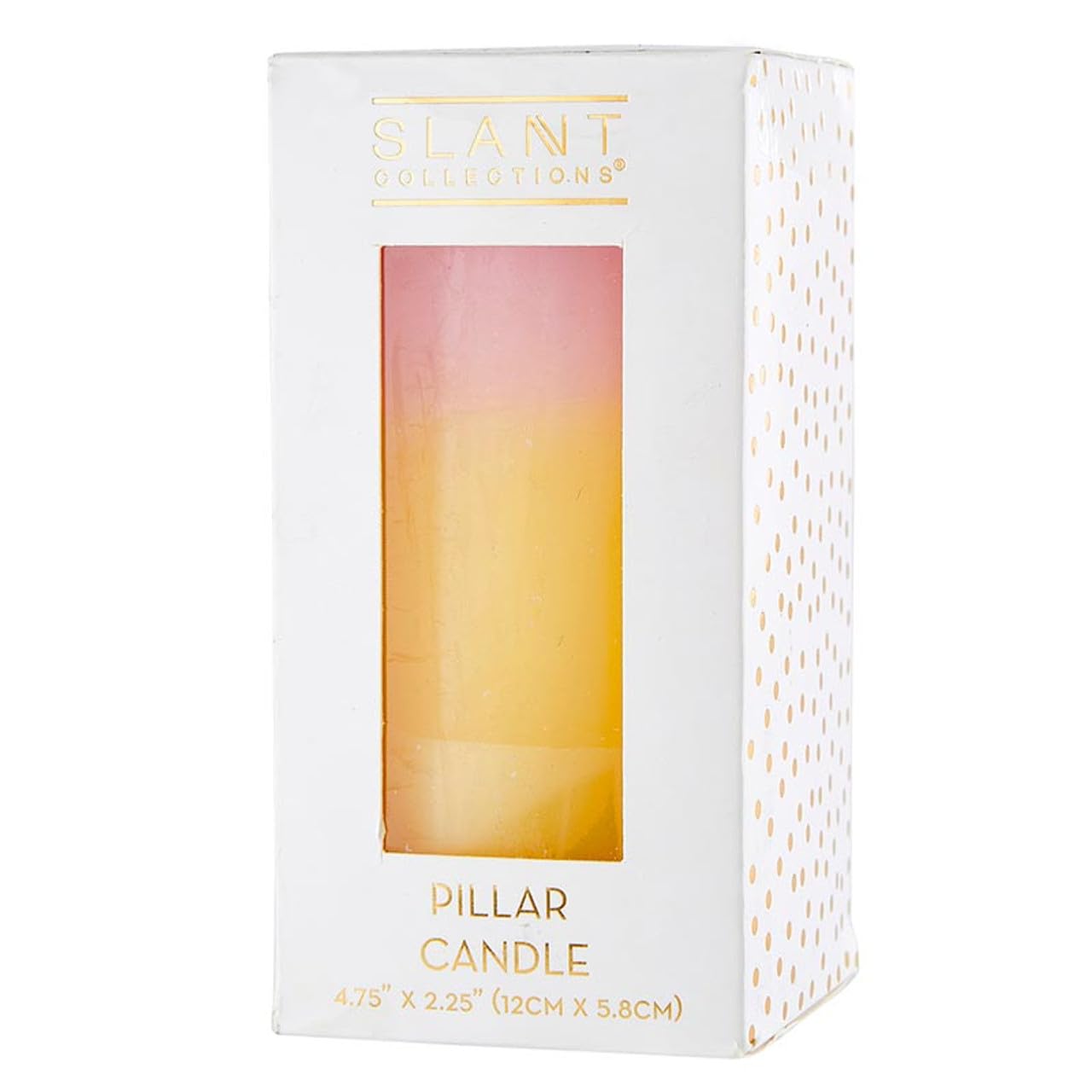 Slant Collections Tri-Colored Unscented Pillar Candle, 4.75-Inch, Pink/Yellow/White