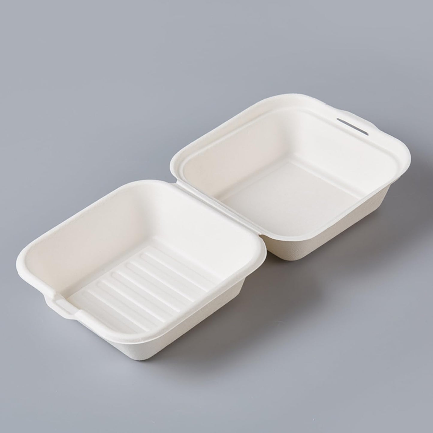 ToppYuanZea 150 Pack Clamshell Food Containers with Lid, 6 x 6 Inches Disposable Take Out To-Go Containers, White Bagasse Bento Box for Hamburger Sandwiches Chips, Microwave/Freezer Safe