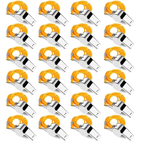 SHENGQIDZ 12 Pack Whistles, Stainless Steel Sports Loud Crisp Sound Whistles with Lanyard,Whistles Great for Referees, Coaches