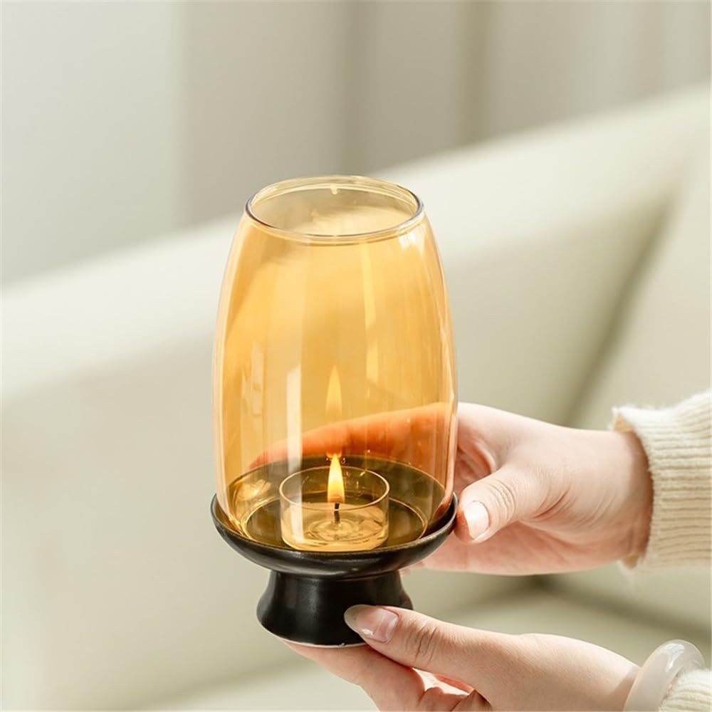 cfycfy987 Candelabra Ceramic Candlestick with Glass Lampshade Household Aromatherapy Candle Holder Tea Room Decoration Candle Sticks Holder
