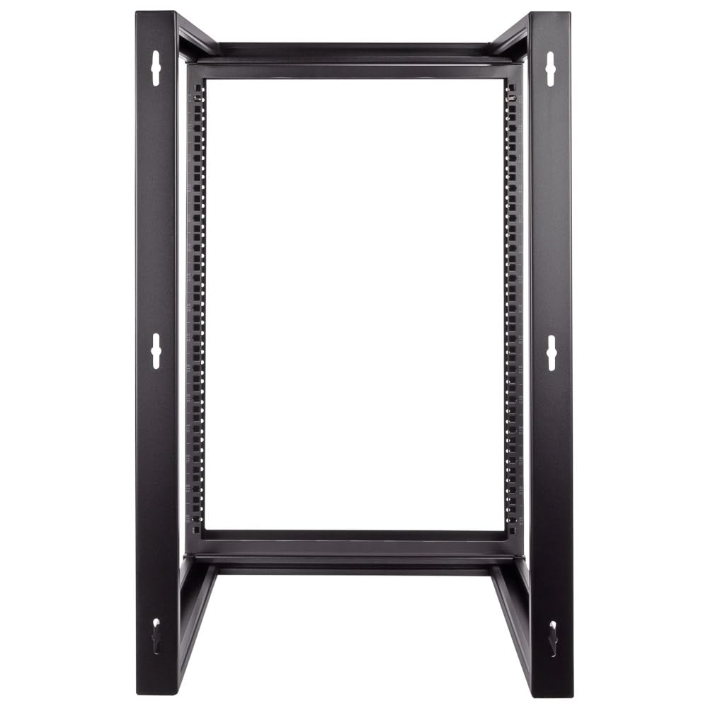 NavePoint 15U Open Frame Server Rack for 19" IT Network Equipment & A/V Devices, Free Standing or Wall Mount Rack with 180 Degrees Gate Swing, Black
