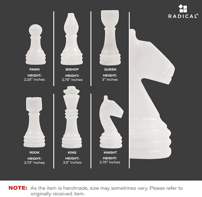 Radicaln Marble Chess Set 15 Inches Handmade Black and White Classic Board Games for Adults Luxury Marble Chess Board & 32 Chess Pieces
