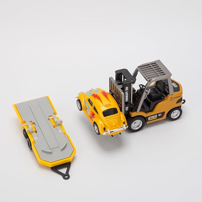 FunXylophy 1/64 Mini RC Forklift 2.4G 10KM/h Full-Proportional Remote Control Forklift with Trailer Cargo Hook Forks and Pallet Christmas & Birthday Gifts (Yellow)