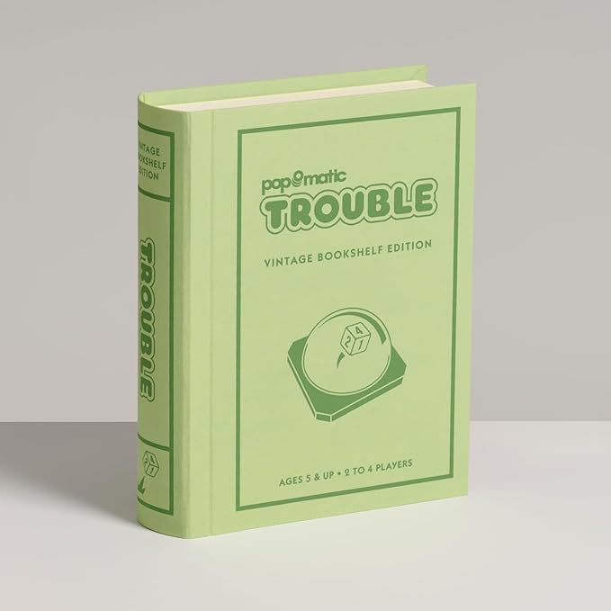 WS Game Company Trouble Vintage Bookshelf Edition Linen Wrapped Book Box & Slipcase Pop-O-Matic Die Roller Classic Board Games for Kids & Adults Ages 5+