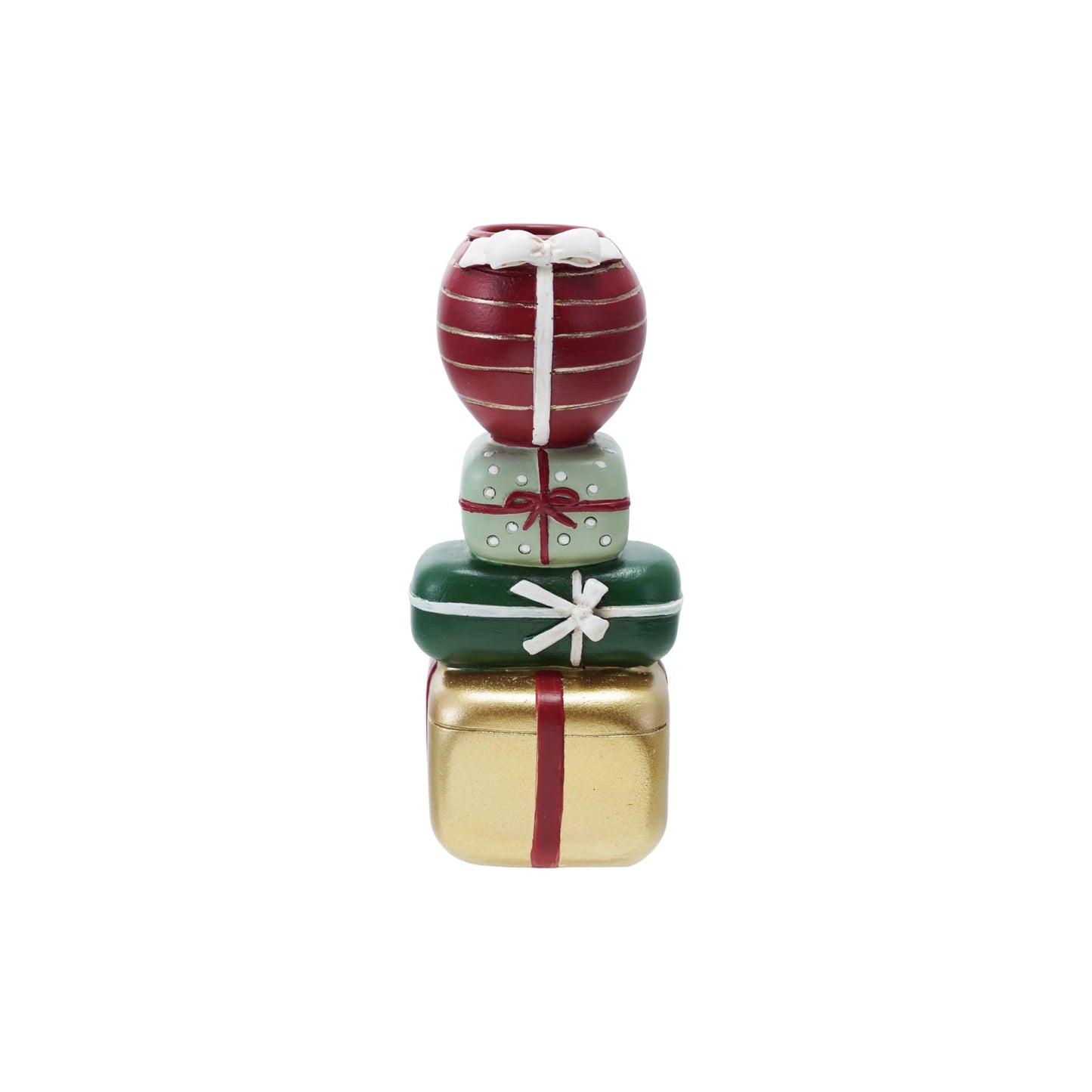 Creative Co-Op Resin Stacked Gifts Taper Holder, Multicolor