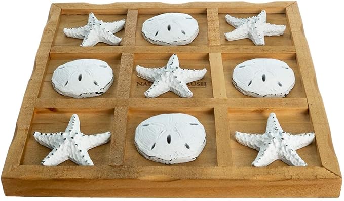 Starfish Tic Tac Toe Game - 9 x 9 - Beach Tic Tac Toe Game - Coastal Beach House Coffee Table Game Board - Tic Tac Toe Decor - Beach House Games - White Starfish & Sand Dollars