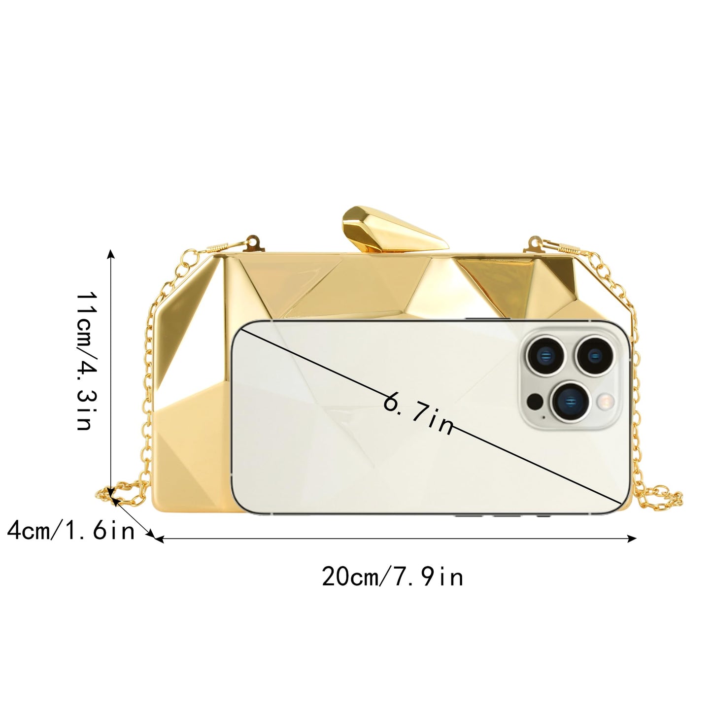 Reberomantic Women Lattice Pattern Metal Handbag Chain Geometric Evening Clutch Purse (G-Large Gold)