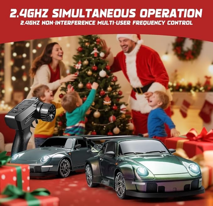 RC Drift Car 1:24 Scale Remote Control Vehicle with LED Lights 2.4GHz 20KM/H 4WD High Speed RC Cars Drifting Tires&Two Batteries. (Dark-Gray)
