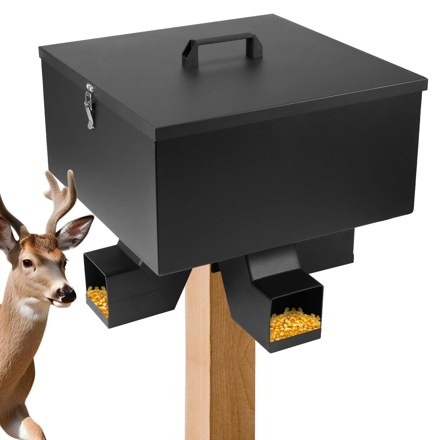 YeeJinHong Portable 80LB Gravity Deer Feeder,Heavy Duty Metal Automatic Deer Feeder with 4 Feed Ports,Weatherproof for Wildlife Hunting & Backyard Game