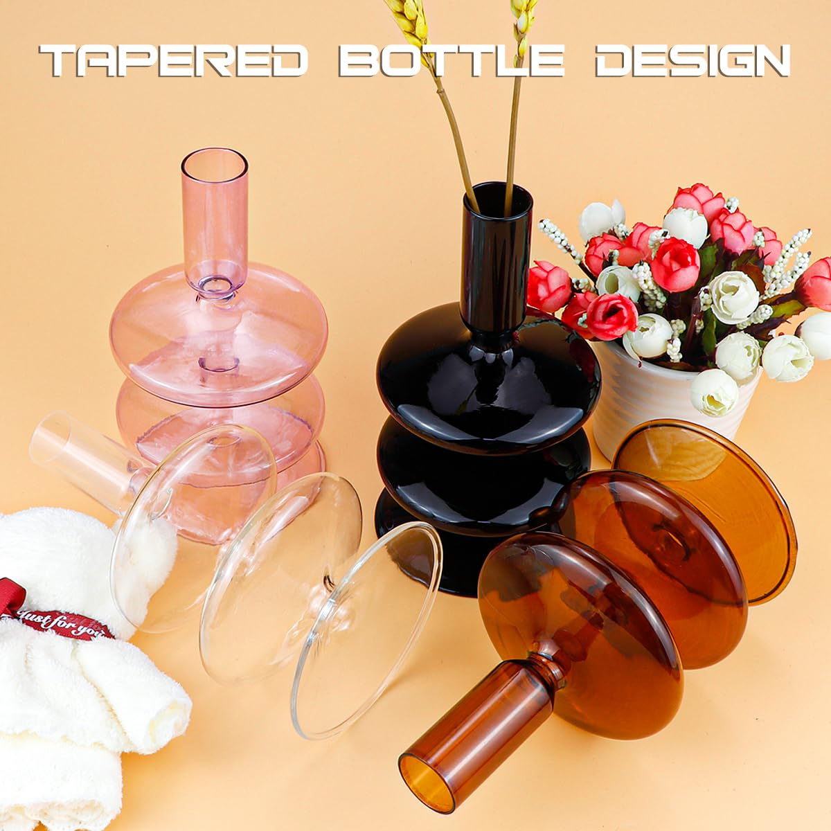 Clear Taper Candle Holders Glass Candle Stick Holder Modern Candle Holders for Tapered Candlesticks Wedding Reception Centerpieces Christmas(Brown)