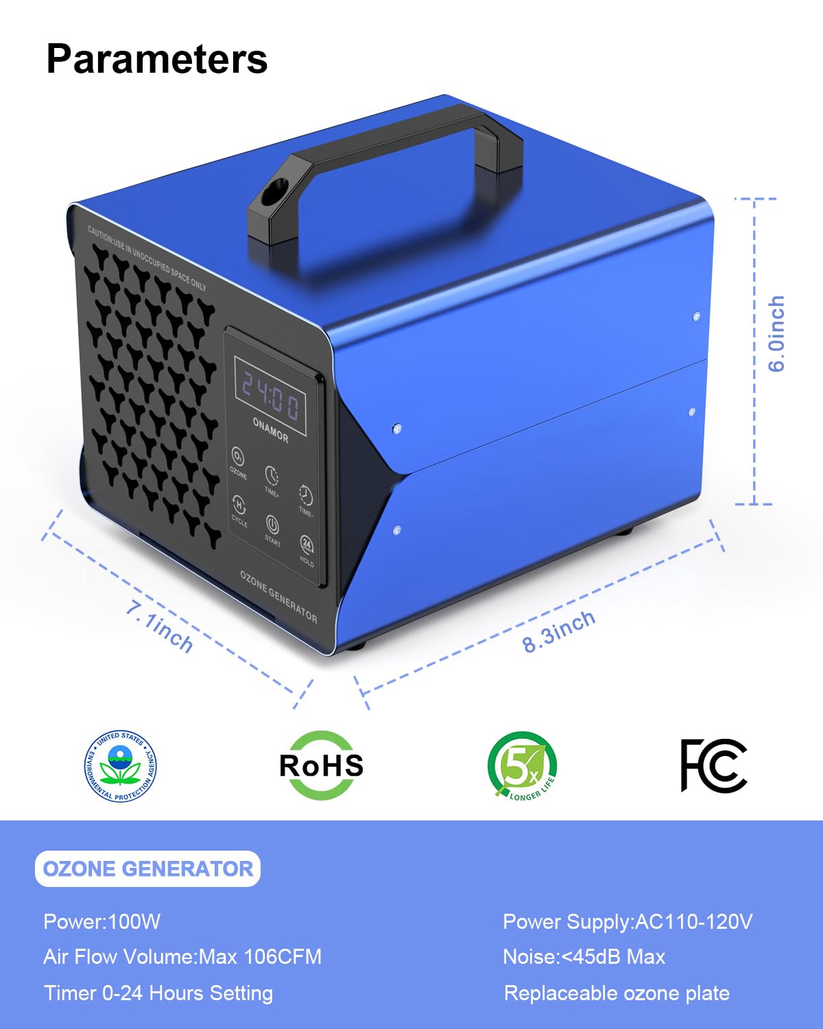 ONAMOR Digital Ozone Generator Odor Eliminator 180,000mg, High Capacity Ozone Machine Odor Removal Up to 8,000 Sq.Ft, Ionizer Deodorizer Ozonator for Home, Car, Smoke, Pet Room