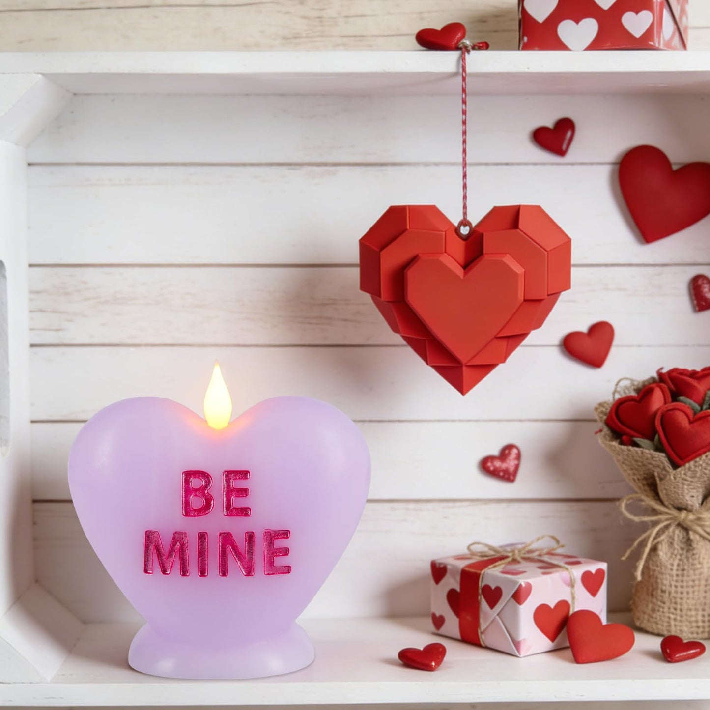 Sariiraw Valentine Heart Flameless Candle with Remote - LED Candle Battery Operated with Timer, Romantic Valentine’s Day Gift for Anniversary, Home Decor Mood Light (Lavender)