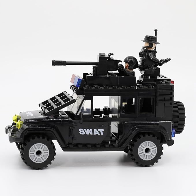 SWAT Set with 12 SWAT Officers 2 Mounted Police with Horse – 1 Helicopter 1 Armored SWAT SUV Vehicleand 2 MotorcycleSafe & Durable ABS – Great Gift for Kids Boys and Collectors