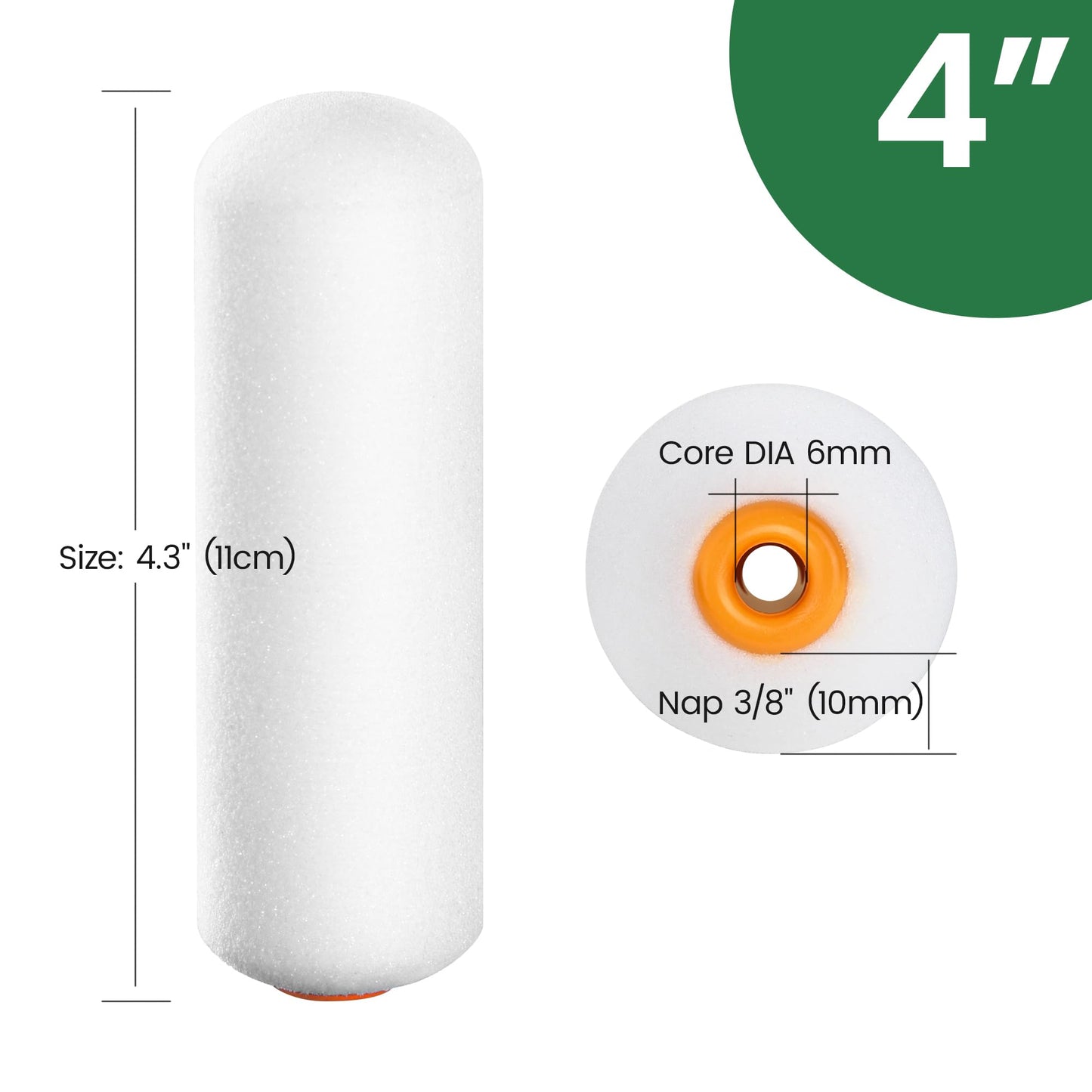 VOOMEY Mini Paint Roller Covers,High Density Foam Paint Roller,4 Inch Foam Roller Paint, 24 Pack,Fits All Flat Surfaces, Including Kitchen Cabinets, Doors, Tables, Etc.